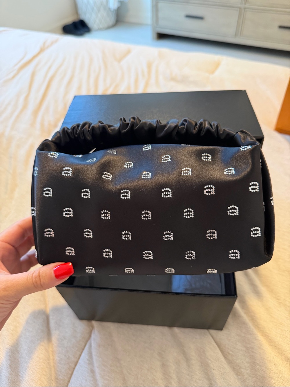 Alexander Wang Black Stud-Embellished Ruched Wristlet